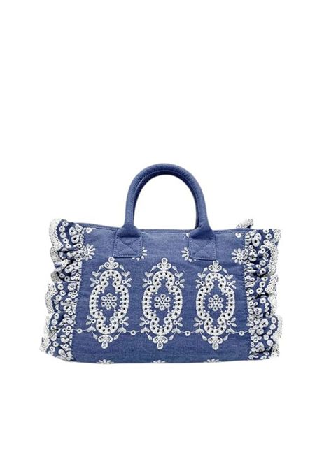 Borsa Media in Sangallo SAINT BARTH | COL0027 COLETTE VOLANT N00485L SANGALLO FLOWERS DENIM
